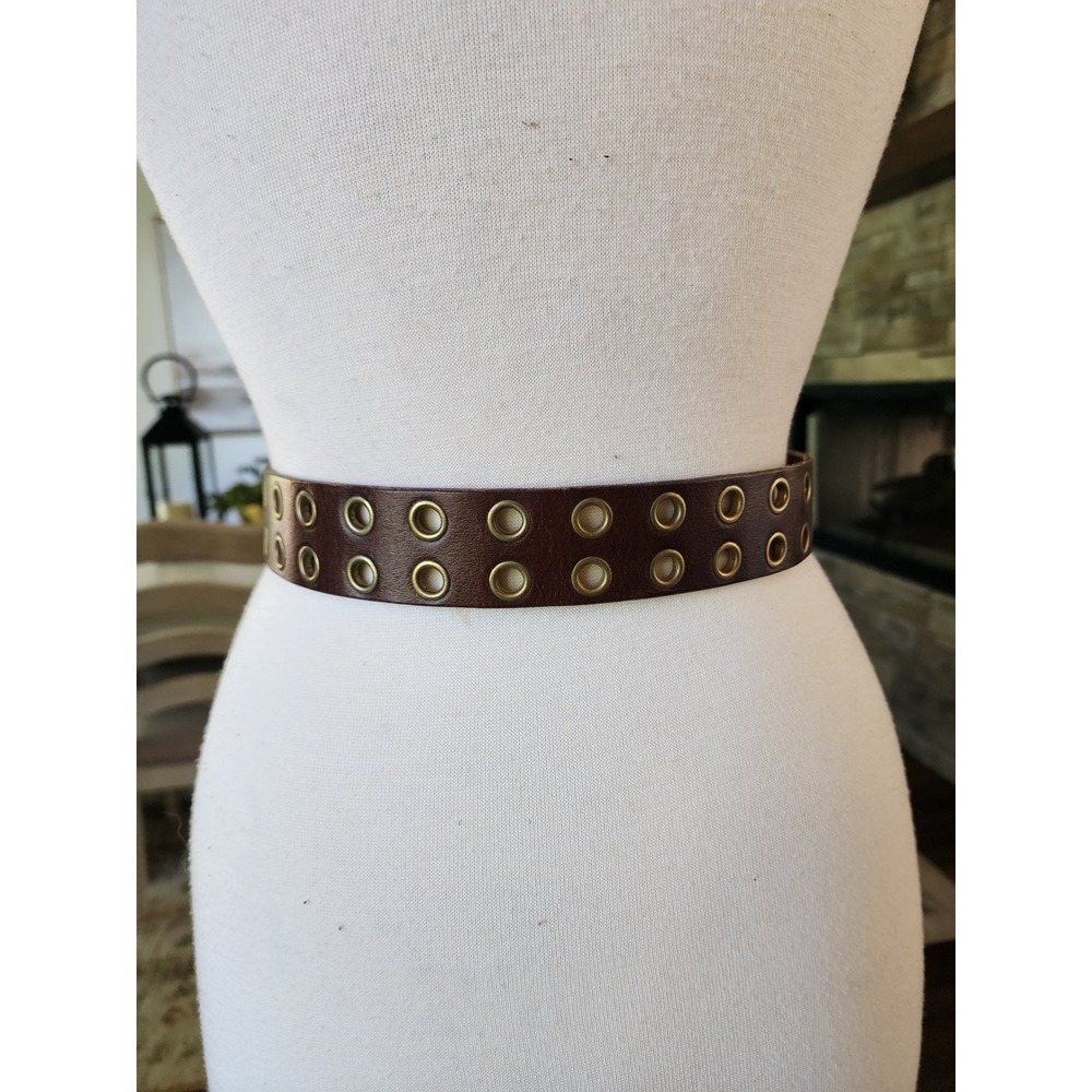 Brown Leather Grommet Belt with Brass Buckle - Women Accessories - Picture 5 of 10
